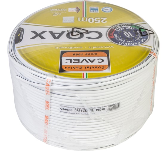 Коаксиальный кабель CAVEL SAT703B_NEC 250м, 75 Ом, 1,13 мм Cu, CuSn 45%, 6,6 мм PVC, черная полоса, 9859979 C000642