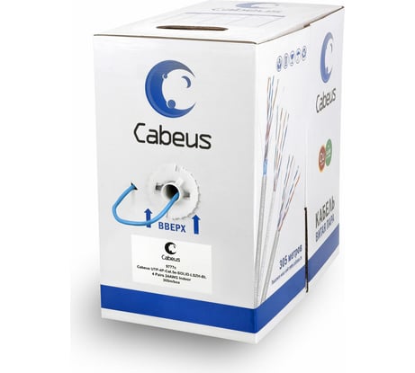 Кабель Cabeus витая пара, категория 5e, 4 пары, одножильный, синий, UTP-4P-Cat.5e-SOLID-LSZH-BL