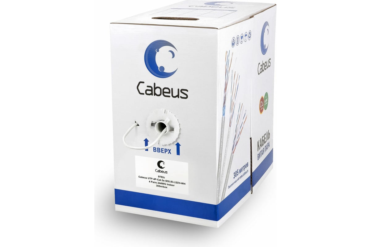 Кабель Cabeus витая пара UTP, категория 5e, 4 пары, одножильный, UTP-4P ...