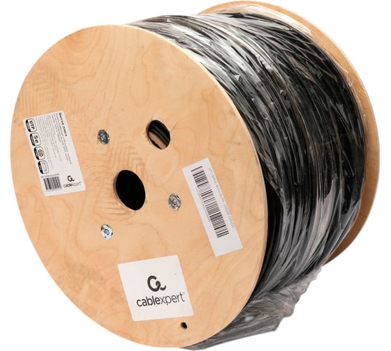 Кабель Cablexpert (RU) UTP outdoor 4x2x0.51 на тросу, медный, кат.5e, однож., 305м, box, черный, UPC-5051E-4-CU-OUTR