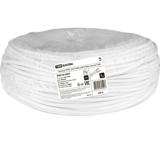 Провод TDM ELECTRIC ПРКС 2x0,75(N)-0,38 (100м), белый TDM SQ0136-0001