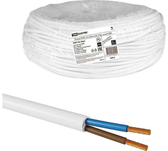 Провод TDM ELECTRIC ПРКС 2x0,75(N)-0,38 (20м), белый TDM SQ0136-0007