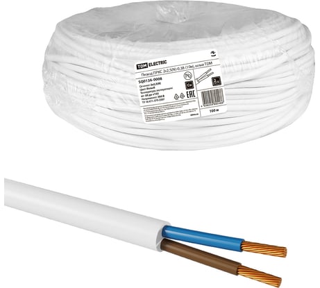 Провод TDM ELECTRIC ПРКС 2x0,75(N)-0,38 (50м), белый TDM SQ0136-0008