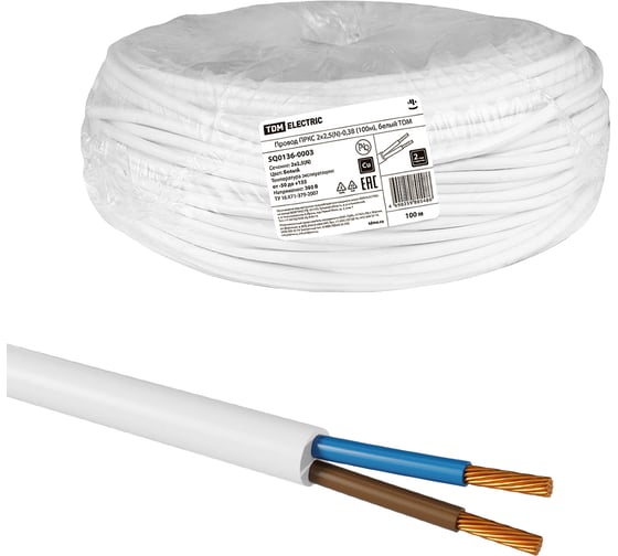 Провод TDM ELECTRIC ПРКС 2x2,5(N)-0,38 (100м), белый TDM SQ0136-0003 1