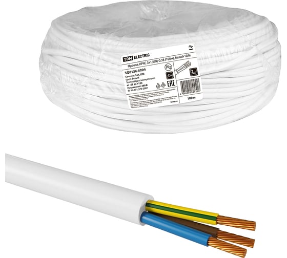 Провод TDM ELECTRIC ПРКС 3x1,5(N)-0,38 (100м), белый TDM SQ0136-0004 1