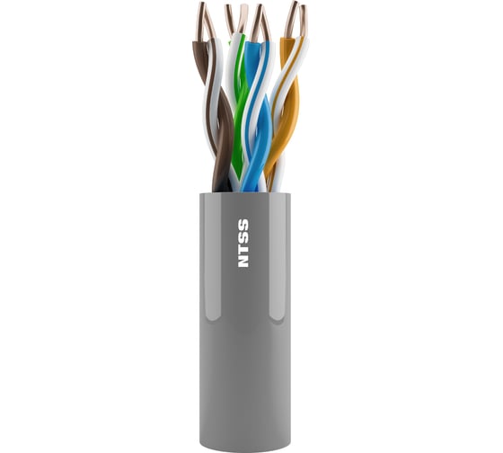 Кабель витая пара NTSS U/UTP 5e 4 пары одножильный 24AWG медь 305м внутренний нг(А)-HF (LSZH) серый NTSS-IN-UUTP4-5e-LSZH-GY