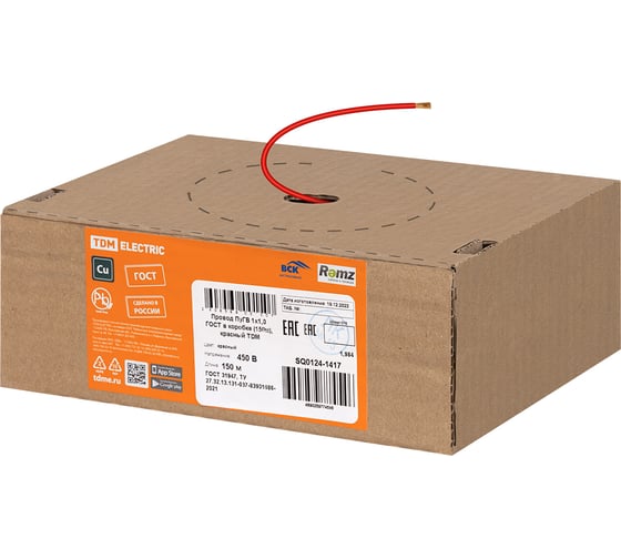 Провод ПуГВ TDM ELECTRIC 1x1,0, ГОСТ, в коробке, 150м, красный SQ0124-1417