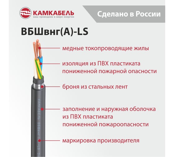 Кабель Камкабель ВБШвнг(А)-LS 3x2,5 50м 1157Ж30HG00070А050М