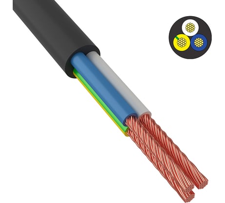 Провод ПВС ККЗ 3x2,5 мм2 100 м черный ГОСТ 01-8049-4