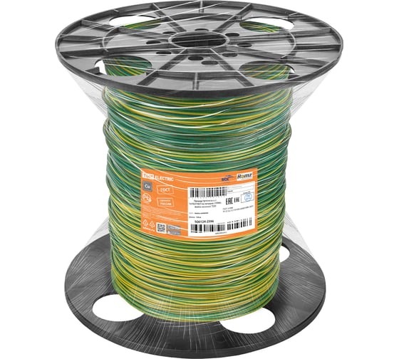 Провод TDM ELECTRIC ПуГВ нг(А)-LS 1x10,0 ГОСТ на катушке (150м), желто-зеленый TDM ELECTRIC SQ0124-2596
