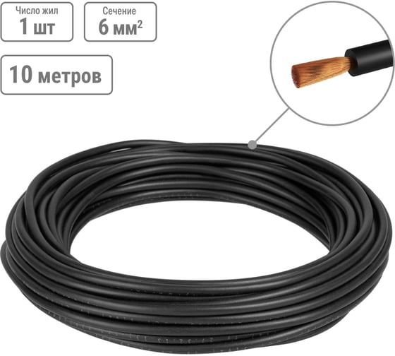 Провод TDM ELECTRIC ПуГВнг(А)-LS 1x6, ГОСТ, 10м, черный SQ0124-2720