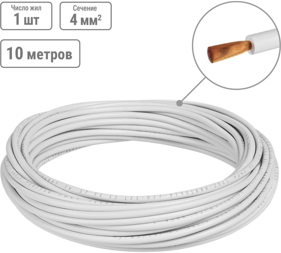 Провод TDM ELECTRIC ПуГВнг(А)-LS 1x4, ГОСТ, 10м, белый SQ0124-2729