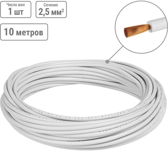 Провод TDM ELECTRIC ПуГВнг(А)-LS 1x2,5, ГОСТ, 10м, белый SQ0124-2724
