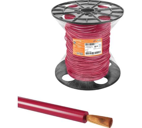 Провод TDM ELECTRIC ПуГВнг(А)-LS 1x10,0 ГОСТ, на катушке, 150м, красный SQ0124-2599 1