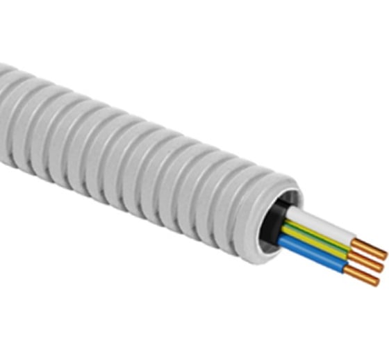 Электротруба TDM ELECTRIC гофрированная ПВХ d20 серая, с кабелем ВВГ-Пнг(А)-LS 3x1,5ок(N,PE)-0,66, ГОСТ, 50 м SQ0140-2003 1
