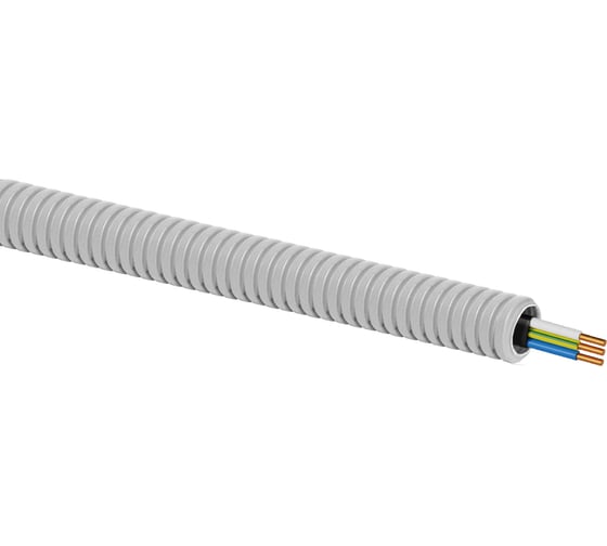 Электротруба TDM ELECTRIC гофрированная ПВХ d20 серая, с кабелем ВВГ-Пнг(А)-LS 3x1,5ок(N,PE)-0,66, ГОСТ, 50 м SQ0140-2003