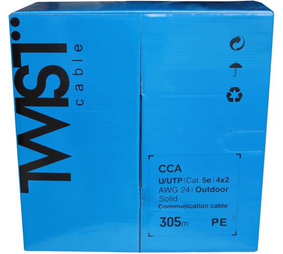 Витая пара TWIST 305м, UTP, 4PR, cat. 5e, CCA, PE, 24 AWG, outdoor UTP4-C5E-CCA-G24-OUT-PE-305-TWCS