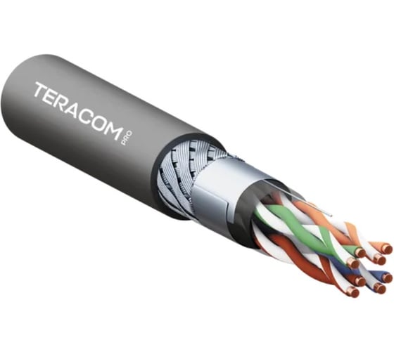 Кабель витая пара EKF TERACOM PRO Cat.5E SF/UTP для промышленного Ethernet проводник 4 пары 19x0,1мм 26AWG оболочка полиуретан -40C – +80C цвет черный (упак. 500м) TRP-5ESFU-04PU-BK-OIE5 1