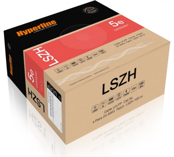 Кабель Hyperline UUTP4-C5E-P24-IN-LSZH-BK-100 100 м, витая пара, неэкранированная U/UTP, категория 5e 243615