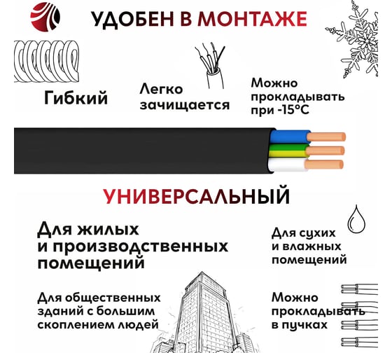Кабель ОРЕОЛ ППГ-П нг(А)-НF 3x2,5 - 0,66 кВ, ГОСТ, 10м 00-00015125