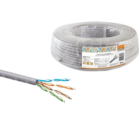 Кабель TDM ELECTRIC витая пара народный U/UTP Cat 5e 4х2х24AWG CCA 50м PVC, серый SQ0107-0114
