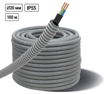 Кабель TDM ELECTRIC ВВГ-Пнг(А)-LS 3x1,5ок(N,PE)-0,66 ГОСТ в гофрированной трубе ПВХ d20 серый 100 метров SQ0140-2103