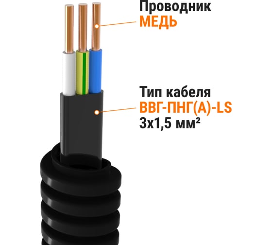 Кабель TDM ELECTRIC ВВГ-Пнг(А)-LS 3x1,5ок(N,PE)-0,66 ГОСТ в гофрированной трубе ПНД d20 черный 100 метров SQ0140-1103