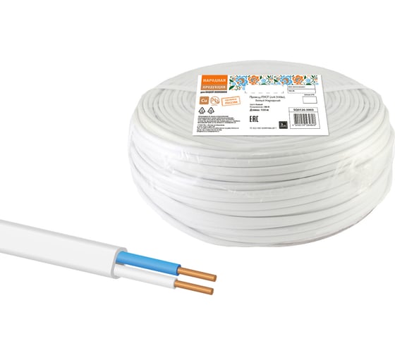 Провод TDM ПУСП 2х4 100м, белый Народный SQ0126-0003