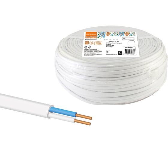 Провод TDM ПУСП 2х4 30м, белый Народный SQ0126-0027