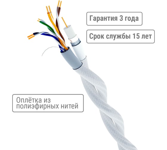 Ретро провод TDM ELECTRIC "Эко" TV + Internet витой, белый 45м SQ2803-0001