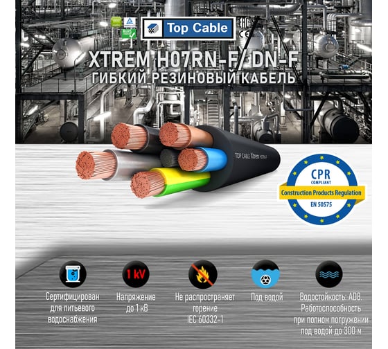 Силовой гибкий кабель Top cable H07RN-F 3x6 100 м 3003006R100RU