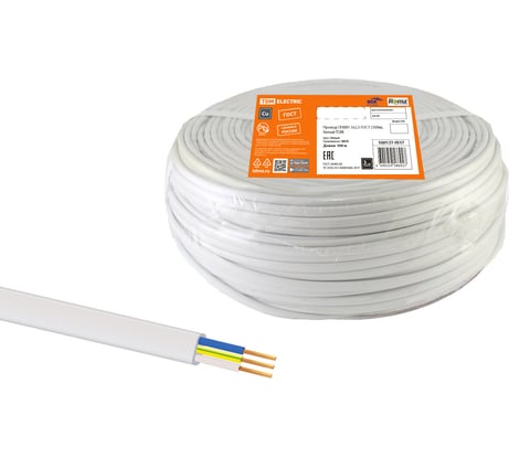 Провод TDM ELECTRIC ПГВВП 3х2,5 ГОСТ 100м, белый SQ0127-0557