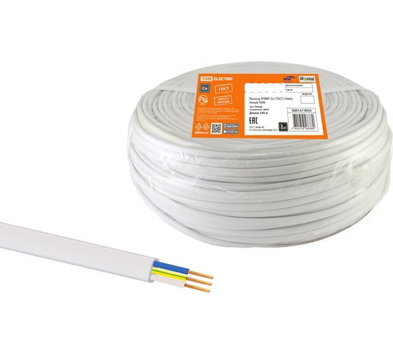 Провод TDM ELECTRIC ПГВВП 3х1 ГОСТ 100м, белый SQ0127-0555
