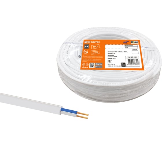 Провод TDM ПГВВП 2х4 ГОСТ 50м, белый SQ0127-0504