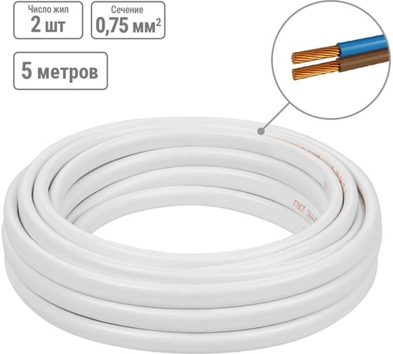 Шнур TDM ELECTRIC ШВВПмб 2х0,75 5м, белый Народный SQ0120-0102