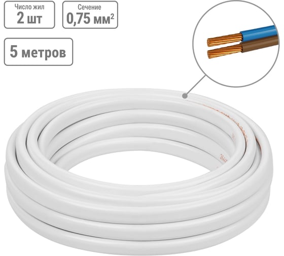 Шнур TDM ELECTRIC ШВВПмб 2х0,75 5м, белый Народный SQ0120-0102