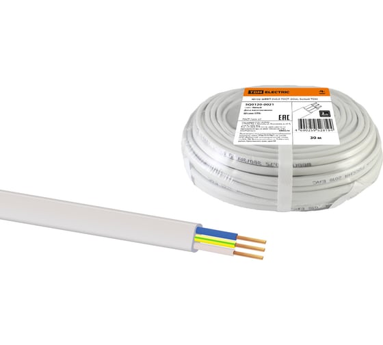 Шнур TDM ELECTRIC ШВВП 3х0,5 ГОСТ 30м, белый SQ0120-0021
