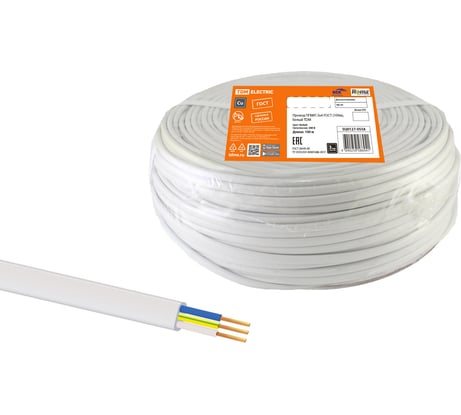 Провод TDM ELECTRIC ПГВВП 3х4 ГОСТ 100м, белый SQ0127-0558