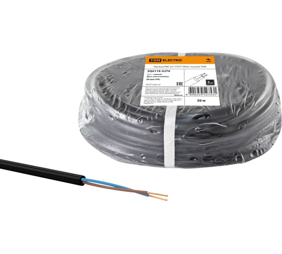 Провод TDM ПВС 2х1 ГОСТ 30м, черный SQ0118-0276