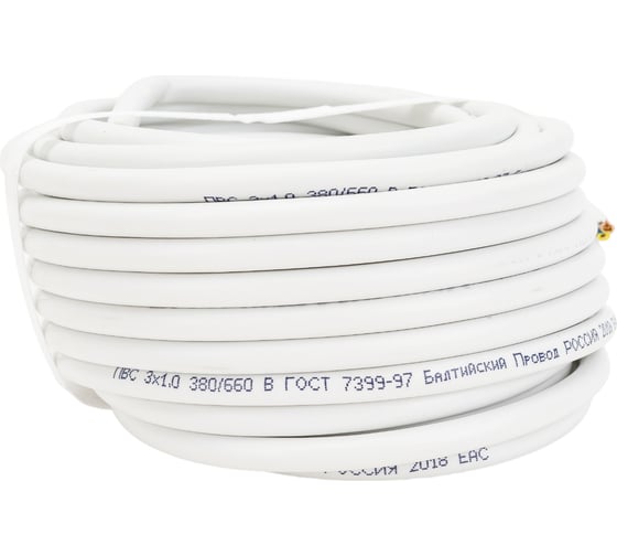 Провод TDM ПВС 3х1 ГОСТ 10м, белый SQ0118-0014