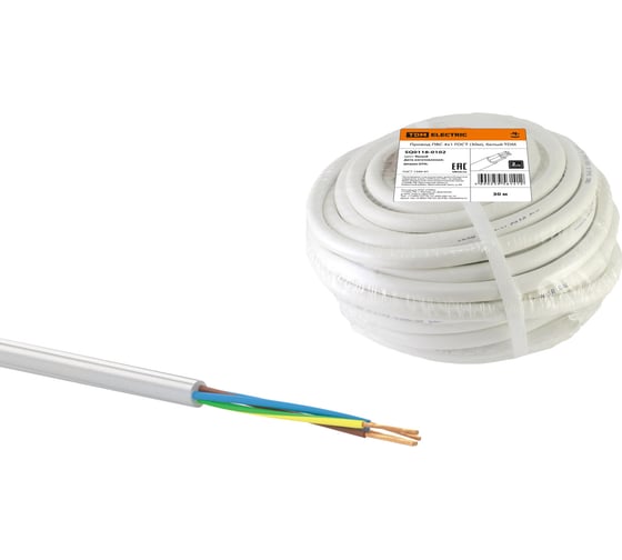 Провод TDM ПВС 4х1 ГОСТ 30м, белый SQ0118-0102