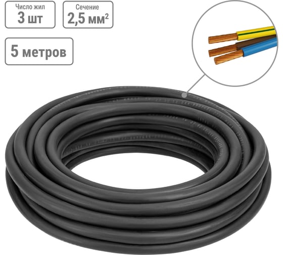 Провод TDM ELECTRIC ПВС 3х2,5 ГОСТ 5м, черный SQ0118-0258