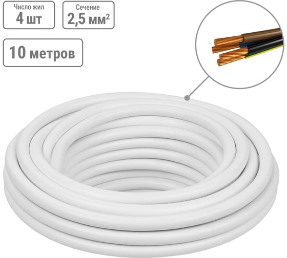 Провод TDM ELECTRIC ПВС 4х2,5 ГОСТ 10м, белый SQ0118-0072