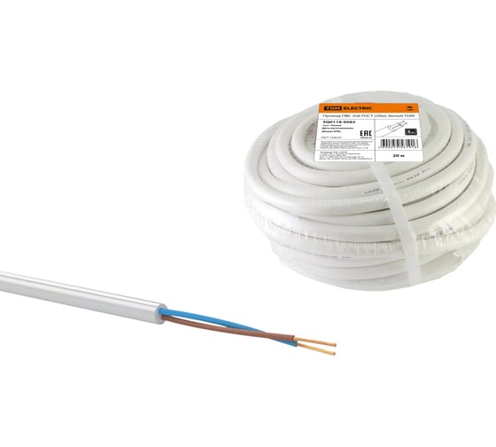Провод TDM ELECTRIC ПВС 2х6 ГОСТ 20м, белый SQ0118-0082