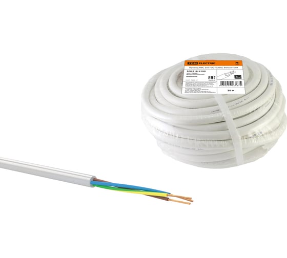 Провод TDM ПВС 3х6 ГОСТ 30м, белый SQ0118-0100