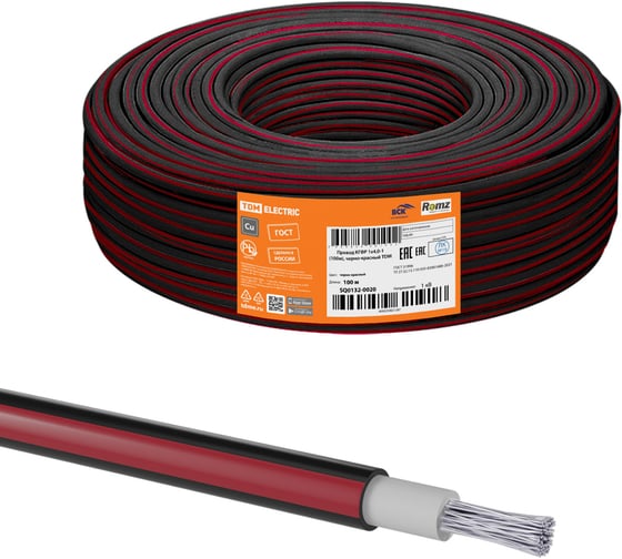 Провод TDM ELECTRIC кгфр 1x4,0-1 (100м), черно-красный SQ0132-0020 1