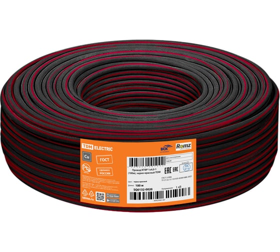 Провод TDM ELECTRIC кгфр 1x4,0-1 (100м), черно-красный SQ0132-0020