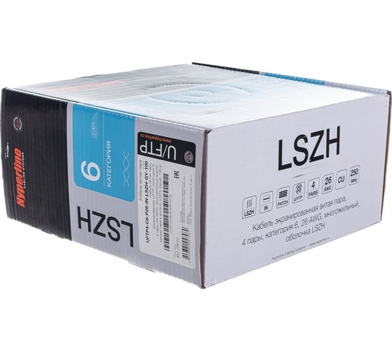Кабель Hyperline UFTP4-C6-P26-IN-LSZH-GY-100 (100 м) витая пара, экранированная U/FTP, категория 6, 4 пары (26 AWG), многожильный (patch), LSZH, серый 243627