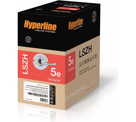 Кабель Hyperline SFUTP4-C5E-P26-IN-LSZH-GY-305 (305 м) витая пара, экранированная SF/UTP 236293
