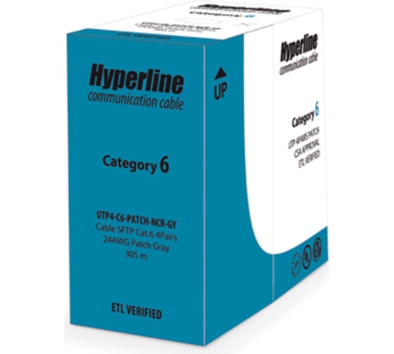 Кабель Hyperline UUTP4-C6-P24-NCR-IN-LSZH-GY-100 (100 м) витая пара, неэкранированная U/UTP 243616